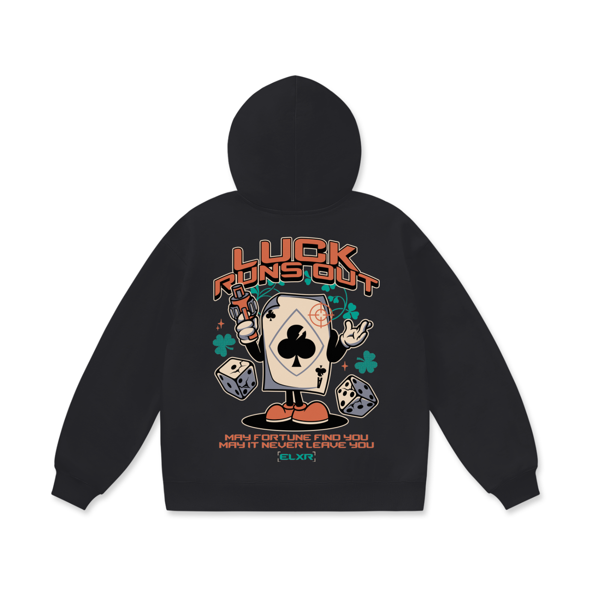 LUCK RUNS OUT Graphic Oversized Fleece Hoodie